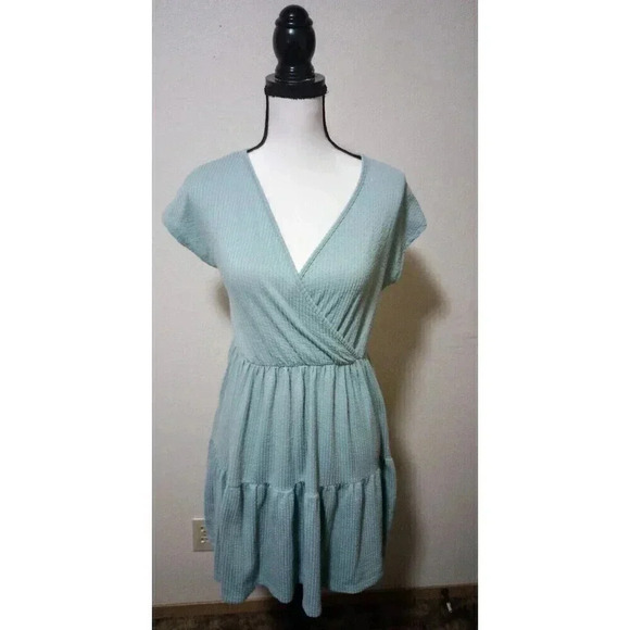 Caution‎ To The Wind A Line Dress Blue Faux Wrap Boho Ruffle Womens Size Medium - Picture 1 of 5